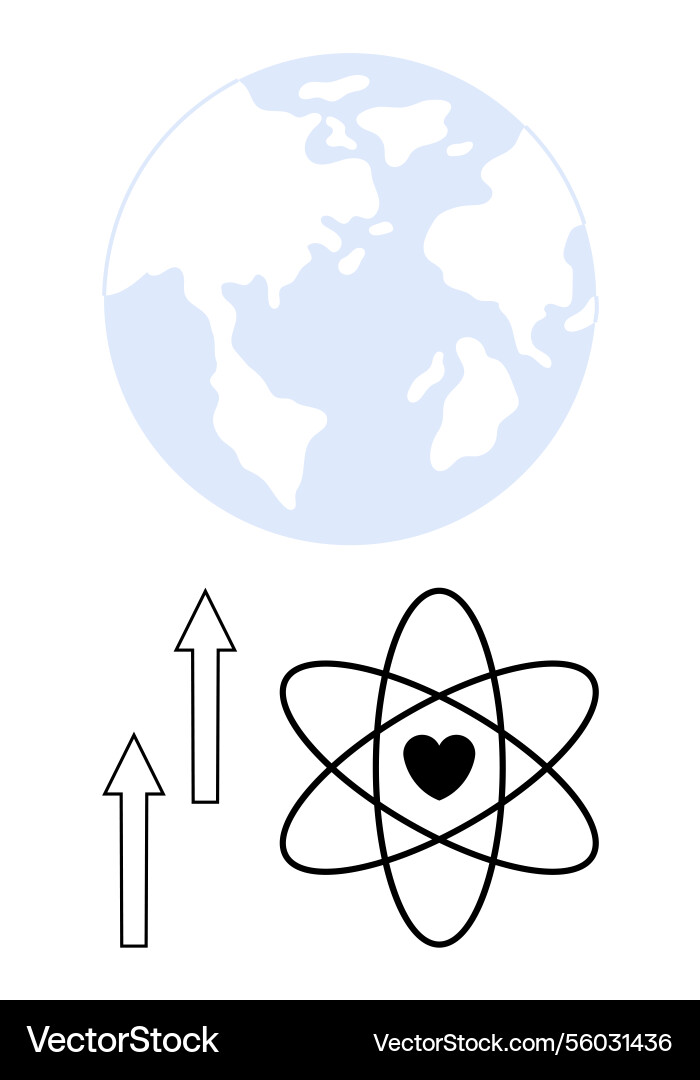 Globe with atom and heart symbolizing science Globe with atom and heart symbolizing science Vector Image