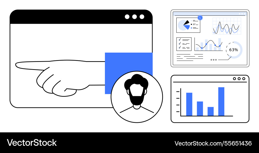 Guidance hand pointing with analytics dashboard Guidance hand pointing with analytics dashboard vector image