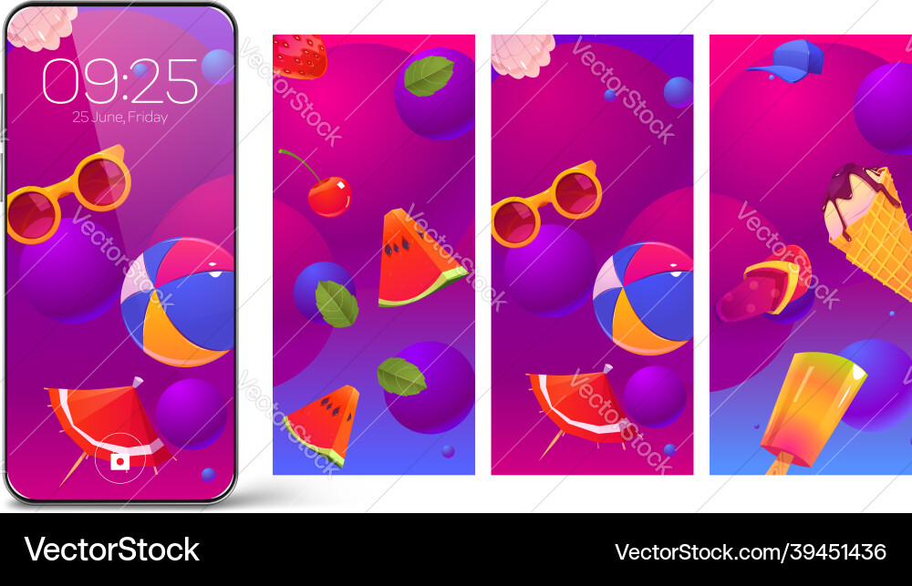 Onboard pages wallpaper with ice cream and fruits vector image