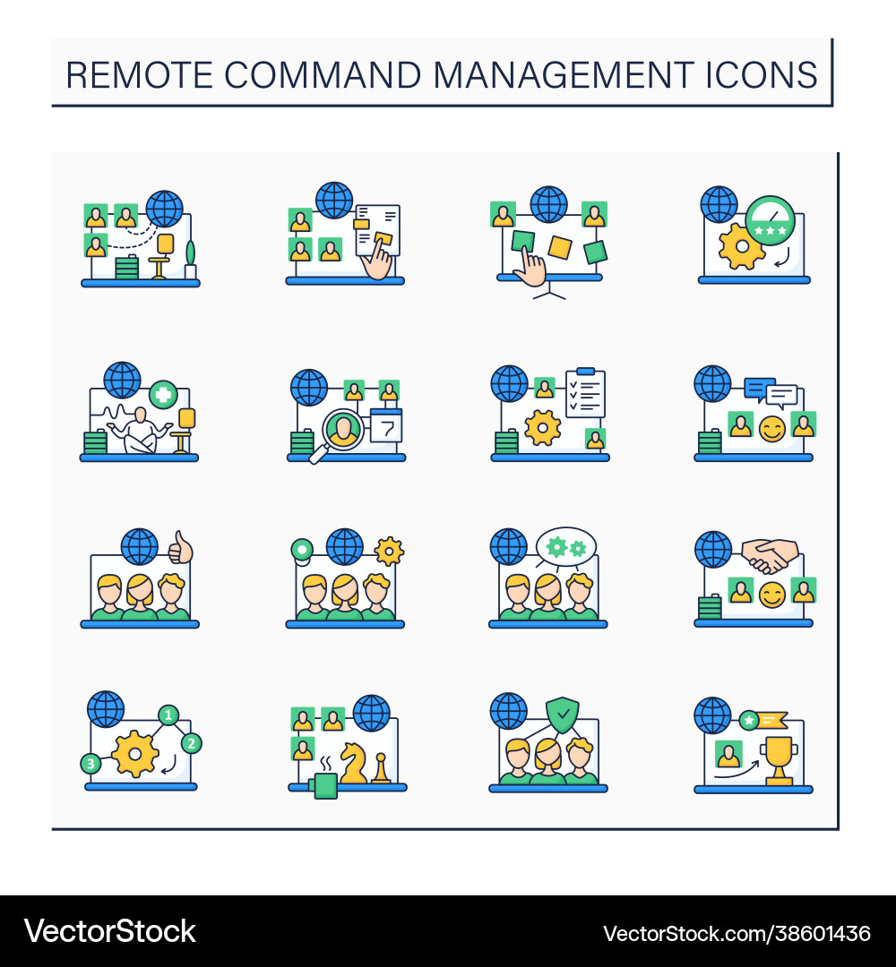 Remote command management color icon set Remote command management color icon set vector image