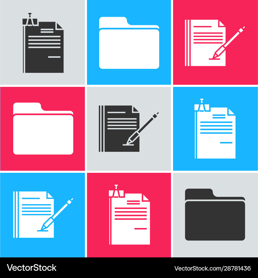 Set file document and binder clip folder Set file document and binder clip folder vector image