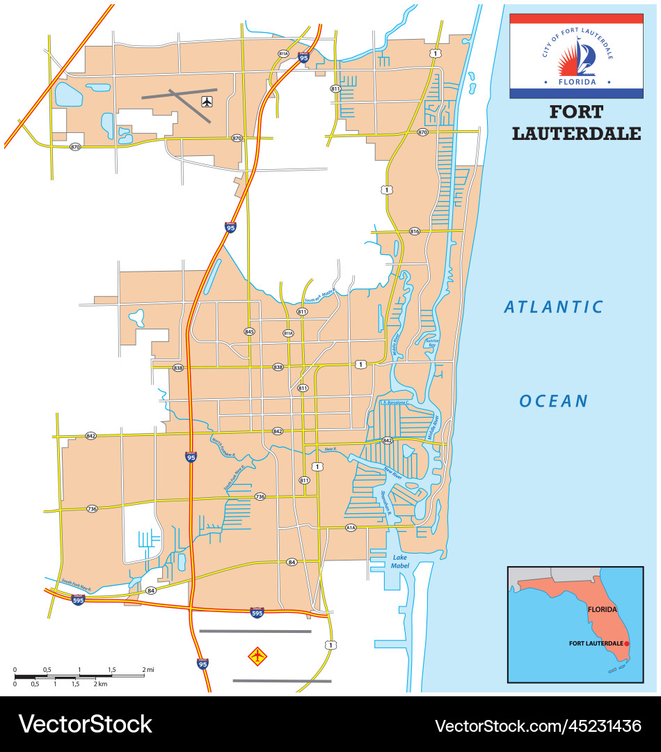 Simple street map of the city fort lauderdale Simple street map of the city fort lauderdale vector image