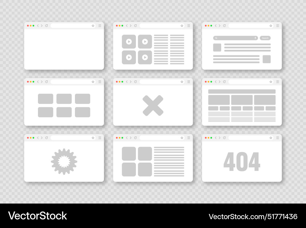 Web browser window pages layout with toolbar Web browser window pages layout with toolbar vector image
