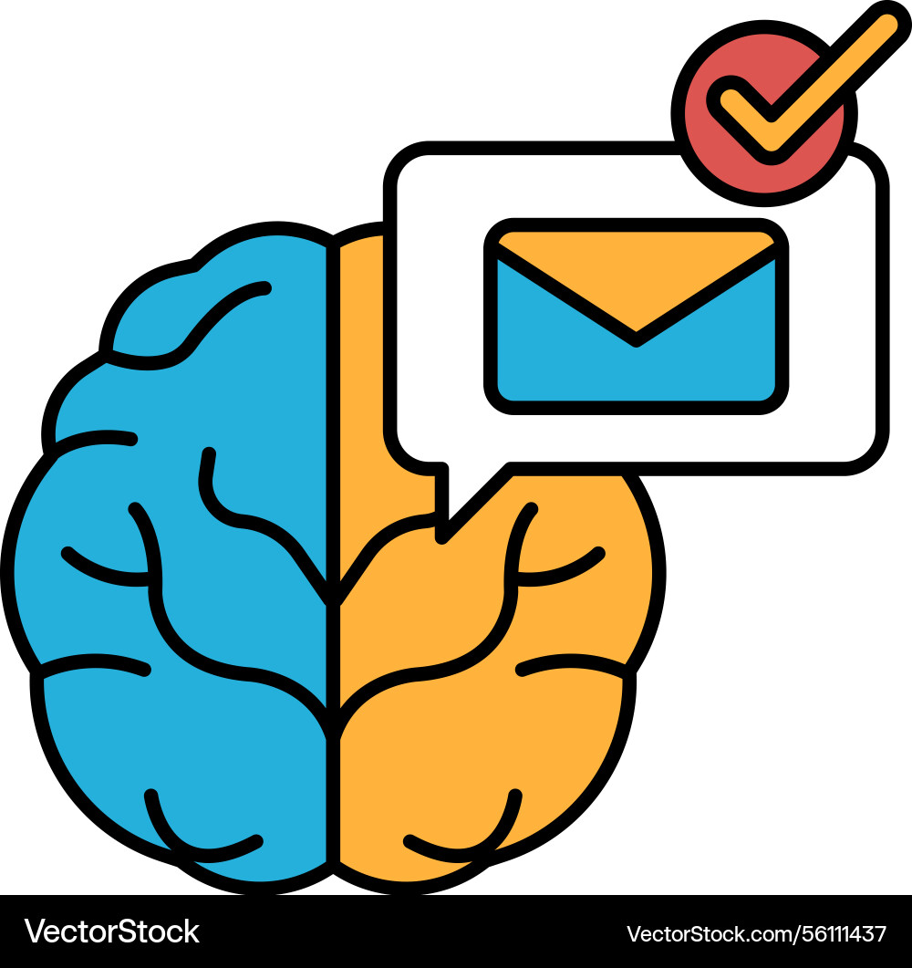 A brain with check mark on it and an envelope A brain with check mark on it and an envelope vector image