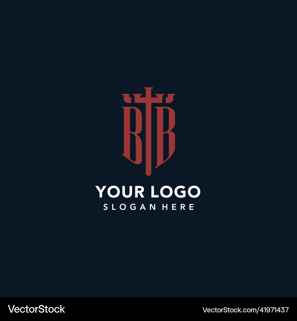 Bb initial monogram logos with sword and shield Bb initial monogram logos with sword and shield Vector Image