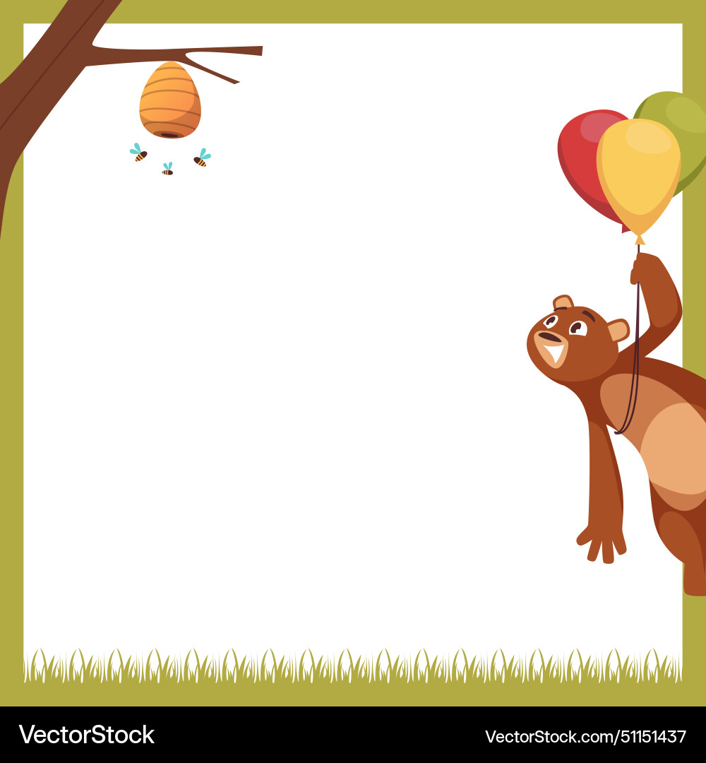 Bear on balloons flying hungry wants honey vector image