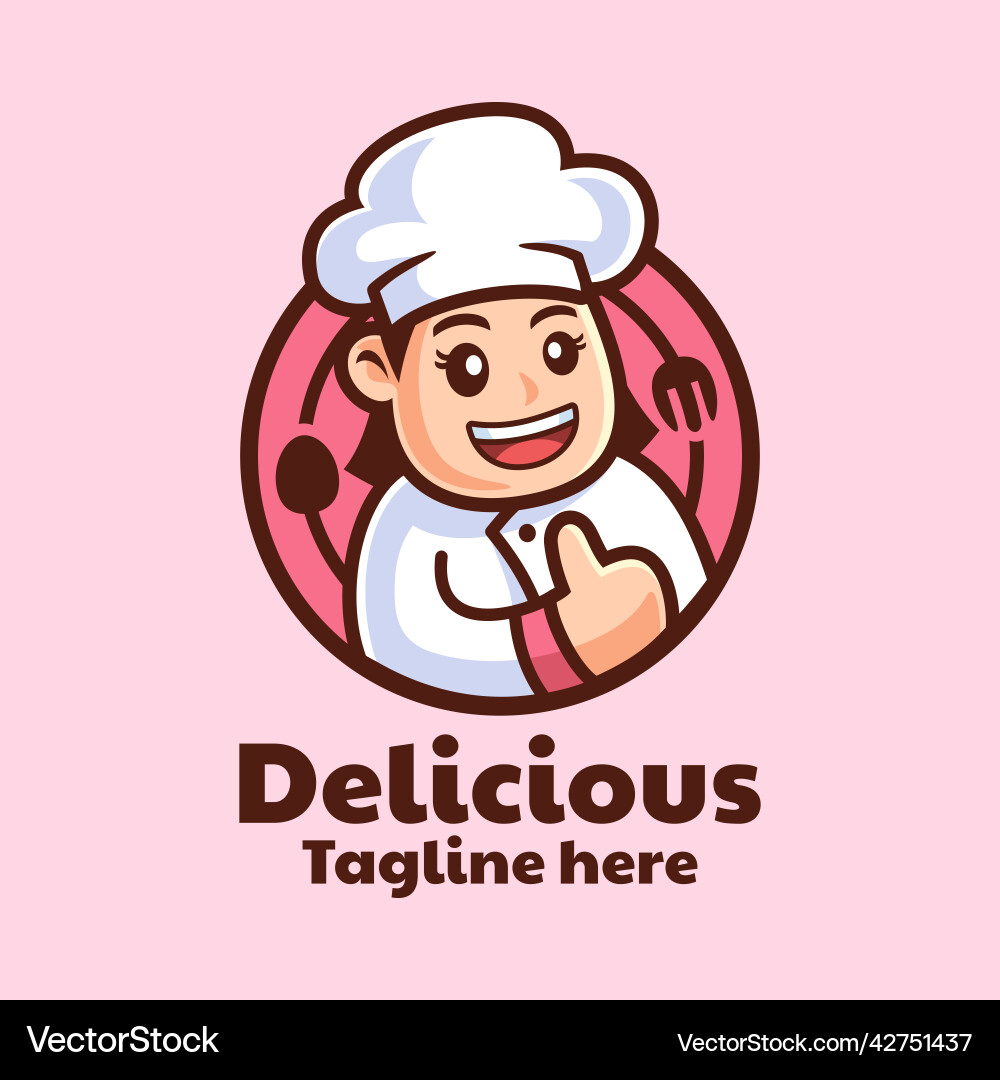 Cartoon character female chef logo design Vector Image