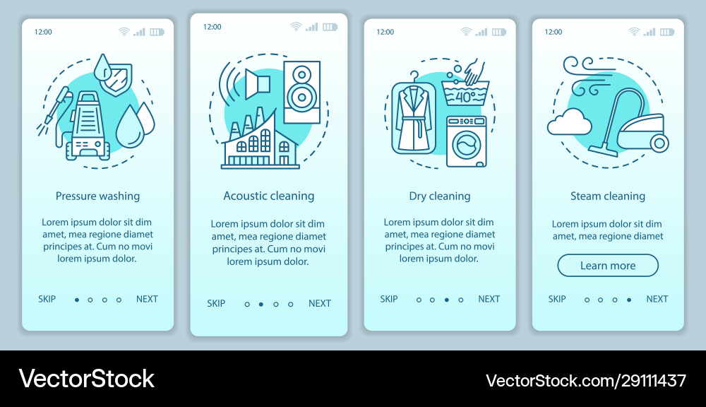 Cleaning methods onboarding mobile app page Vector Image