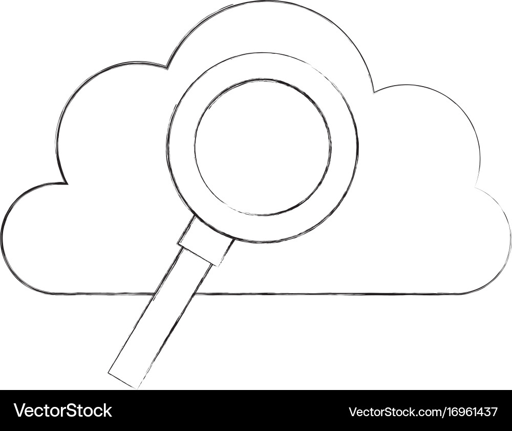 Cloud computing with magnifying glass vector image