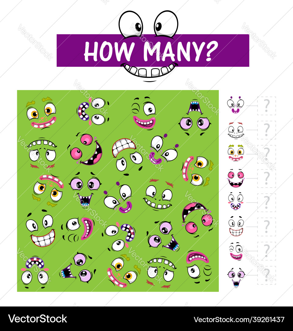 Counting game or puzzle with monster faces Counting game or puzzle with monster faces vector image
