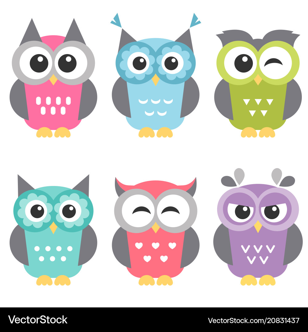 Cute Owl Set - Isolated Royalty Free Vector Image
