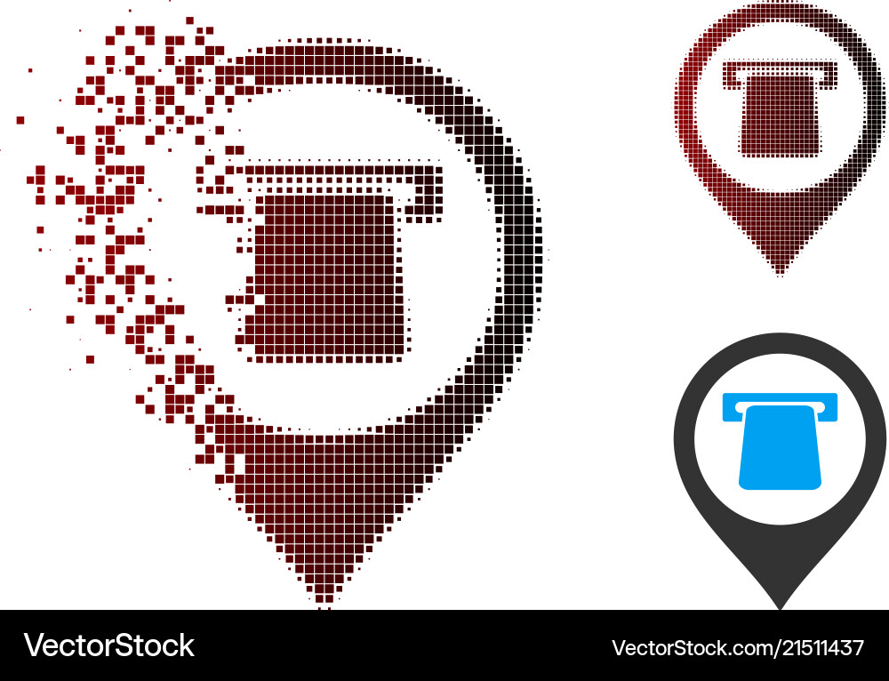 Damaged pixel halftone atm map pointer icon Damaged pixel halftone atm map pointer icon vector image