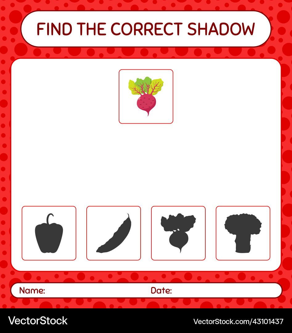 Find the correct shadows game with beet root Find the correct shadows game with beet root vector image