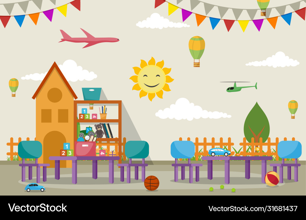 Kindergarten classroom interior children kids Kindergarten classroom interior children kids vector image