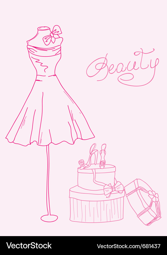 Lady's Fashion Doodles - Dress & Shoes vector image