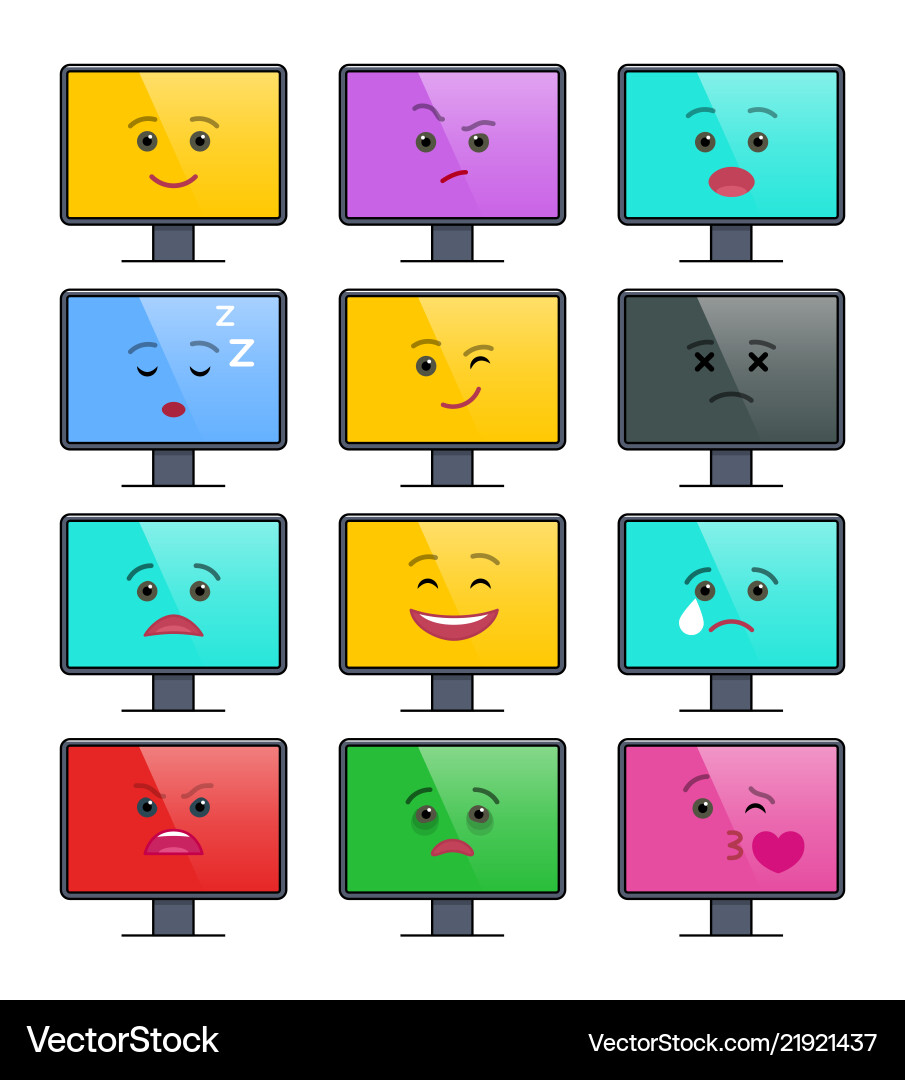 Lcd display with funny emoticons isolated set Lcd display with funny emoticons isolated set Vector Image