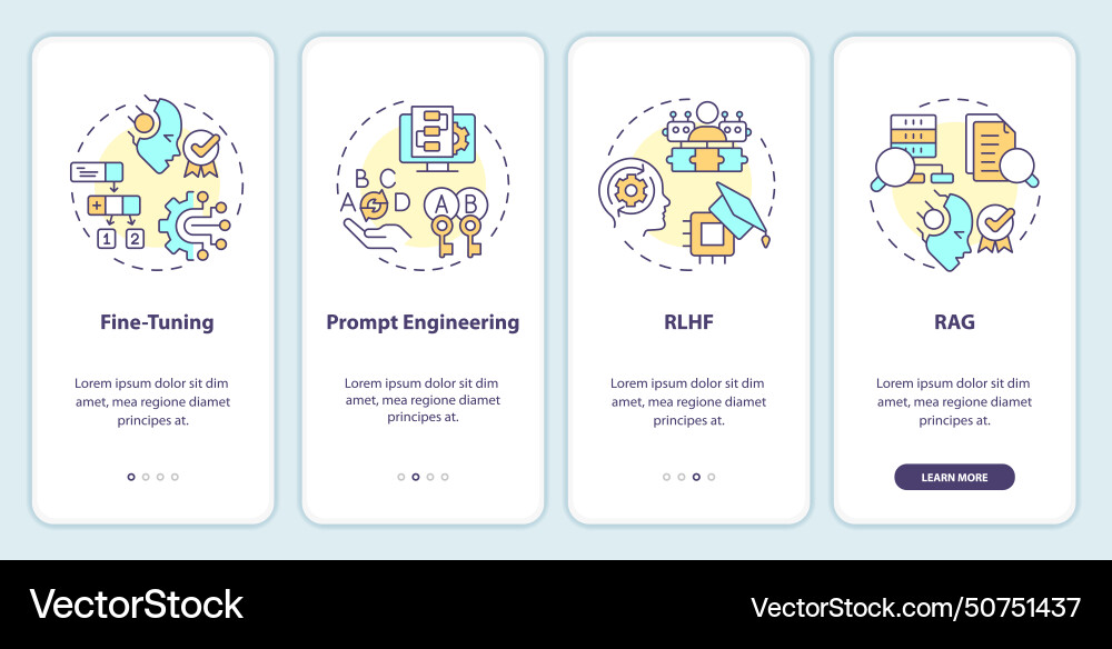 Llm tuning methods onboarding mobile app screen Llm tuning methods onboarding mobile app screen vector image