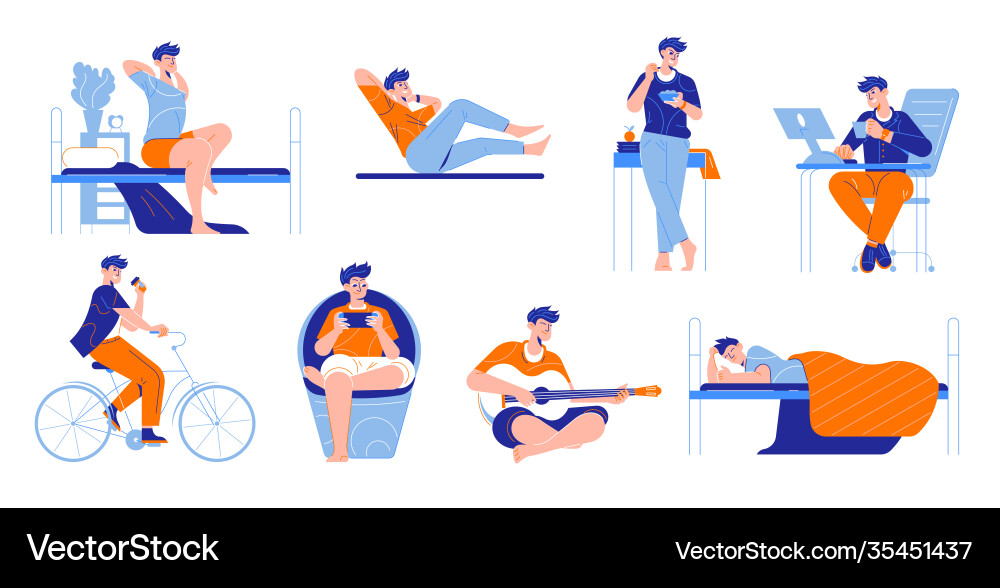 Man daily routine set Man daily routine set Vector Image