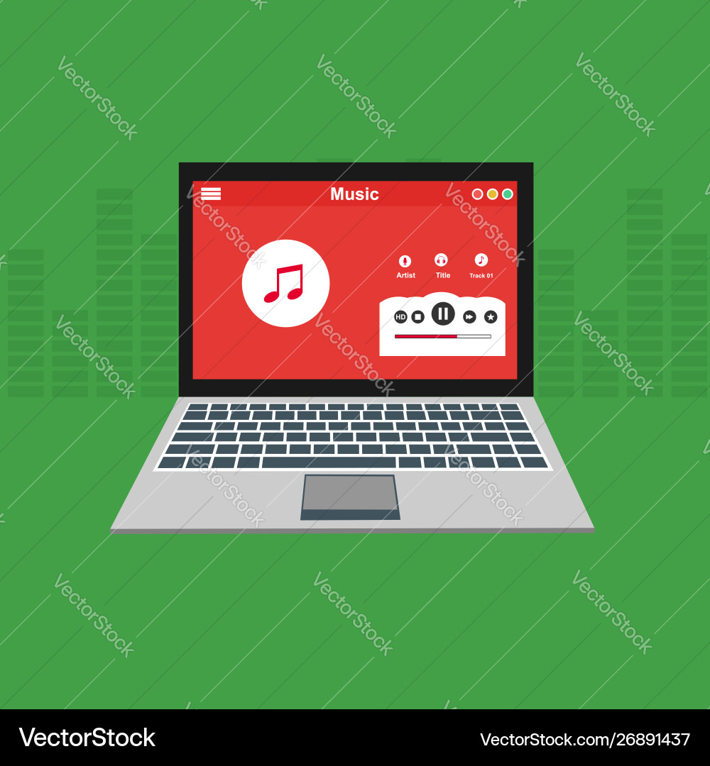 Media player application app template with flat Media player application app template with flat Vector Image