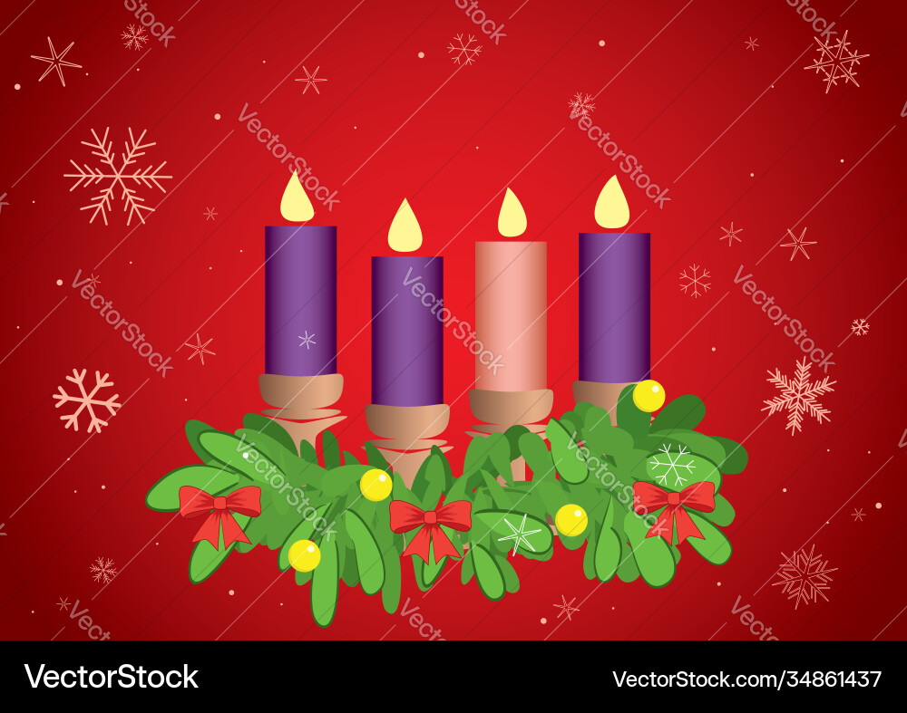 Red background with 4 advent candles vector image