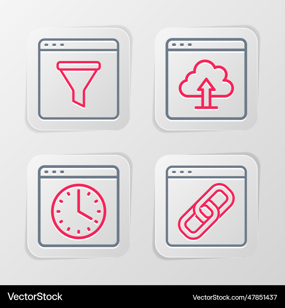Set line browser window cloud upload and icon Set line browser window cloud upload and icon vector image