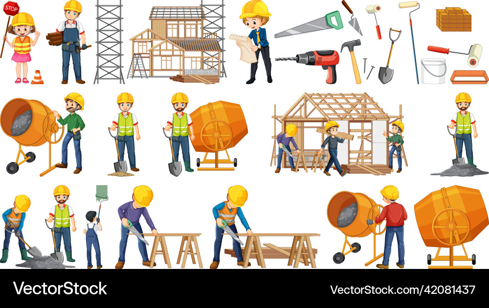 Set of construction site objects Set of construction site objects vector image