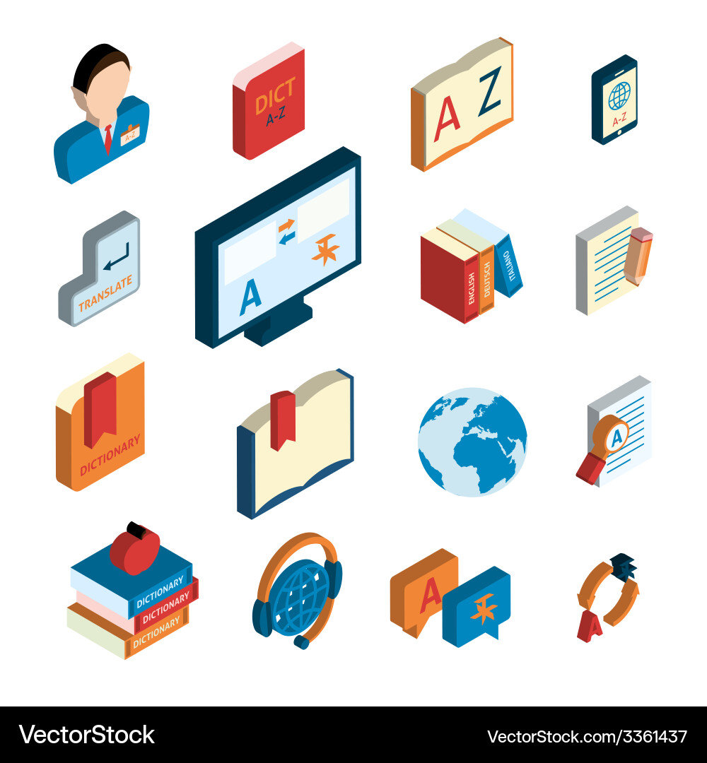 Translation and dictionary icons set vector image