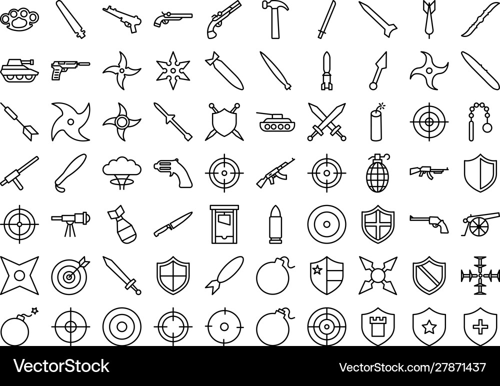 Weapon isolated icon set every single Weapon isolated icon set every single vector image
