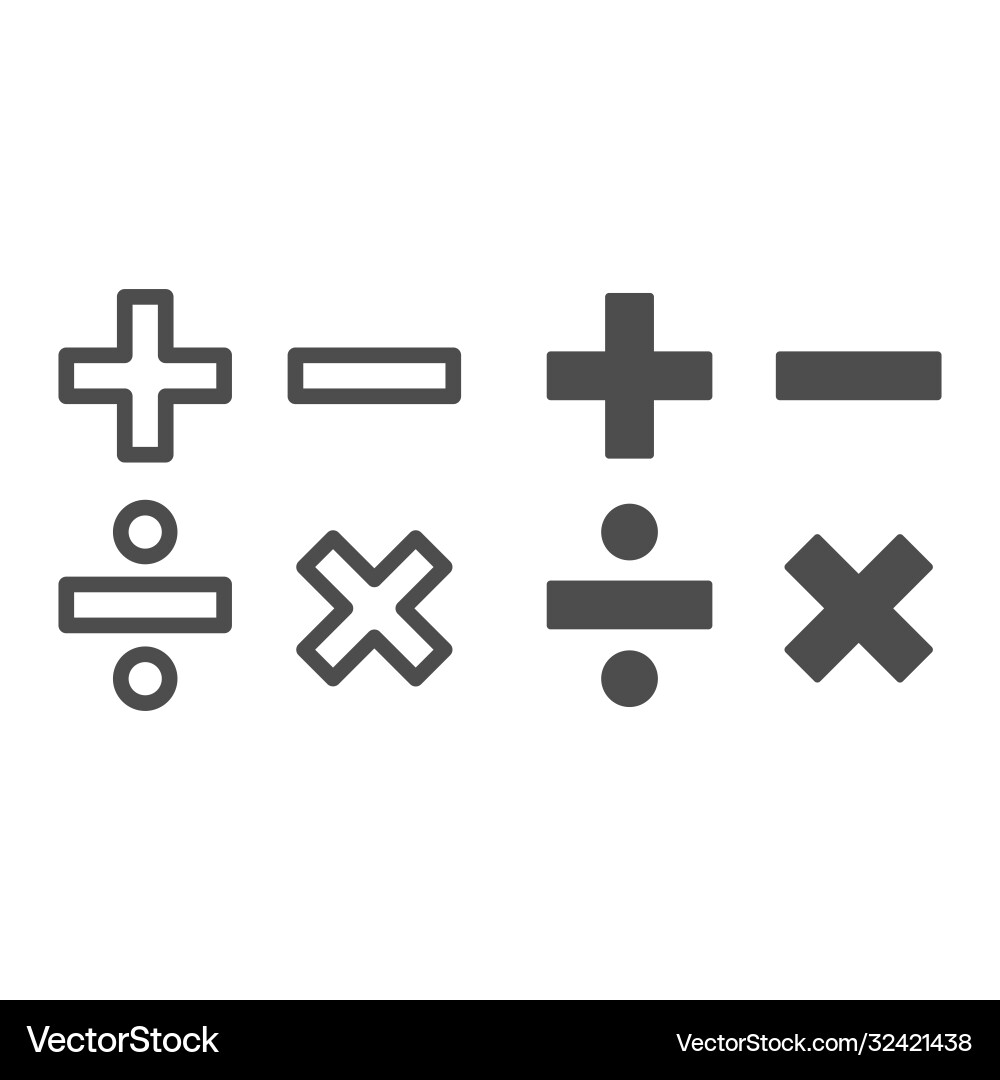 Add subtract divide multiply symbols line Add subtract divide multiply symbols line vector image