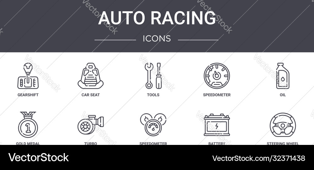 Auto racing concept line icons set contains vector image