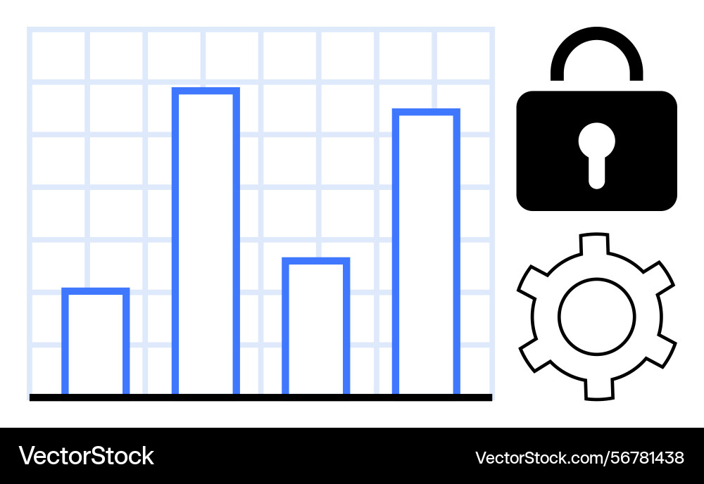 Bar chart with lock and gear representing data Vector Image