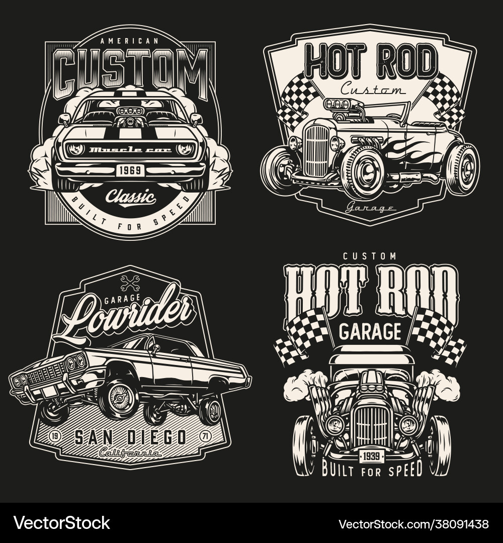 Classic American Hot Rods & Lowriders Vector Image