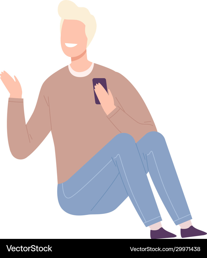 Junge Mann mit Smartphone lächelnd Kerl sitzen Junge Mann mit Smartphone lächelnd Kerl sitzen vektorbild