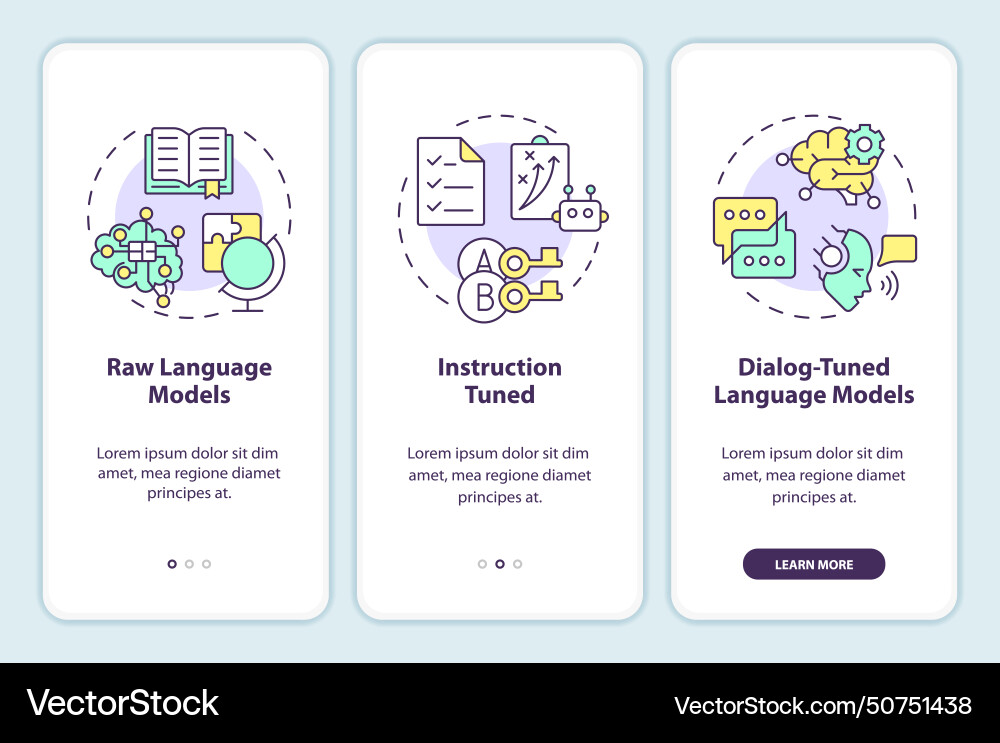 Large language models types onboarding mobile app Large language models types onboarding mobile app vector image