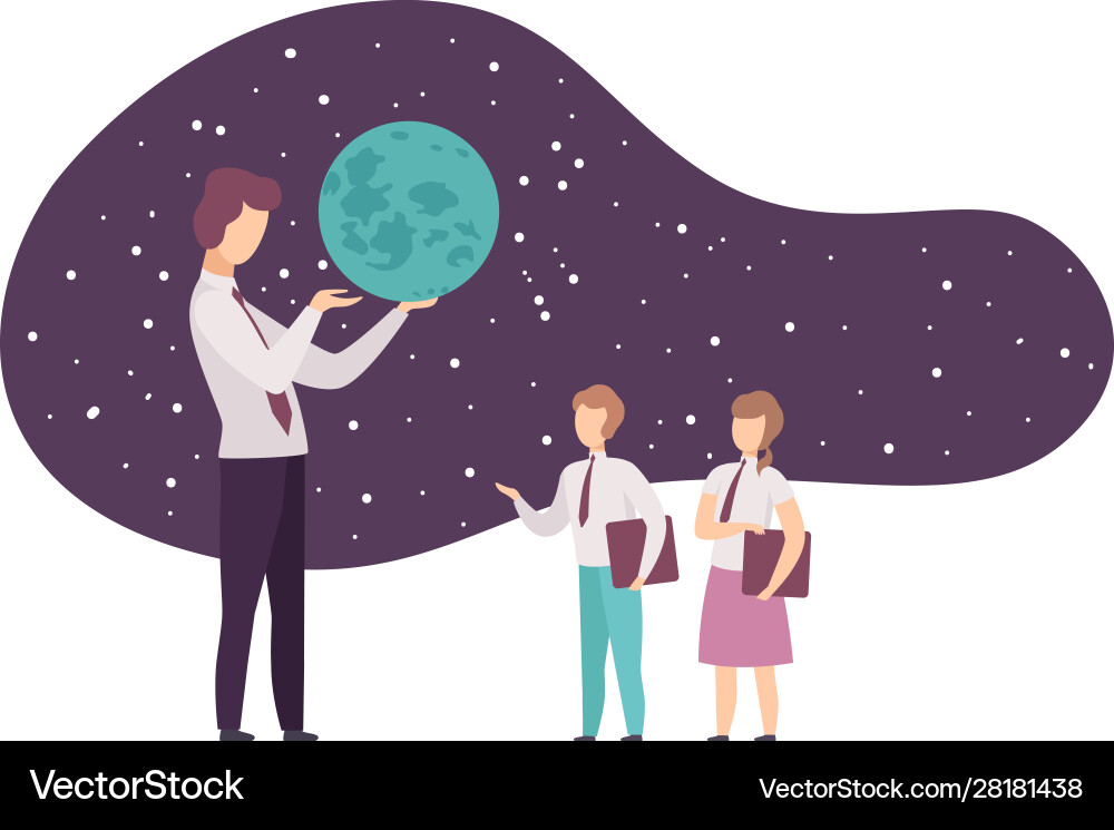 Pupils attending lecture in planetarium Vector Image