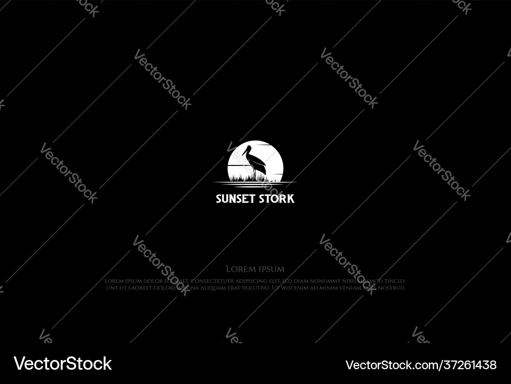 Retro sunset sunrise with stork heron egret ibis Retro sunset sunrise with stork heron egret ibis vector image