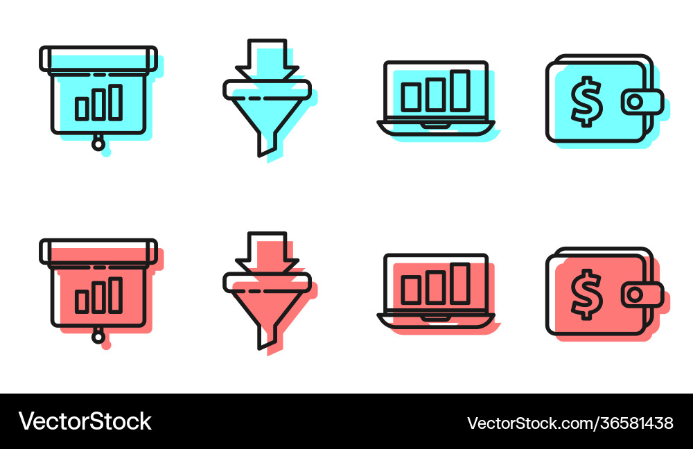 Set line laptop with graph chart Set line laptop with graph chart vector image