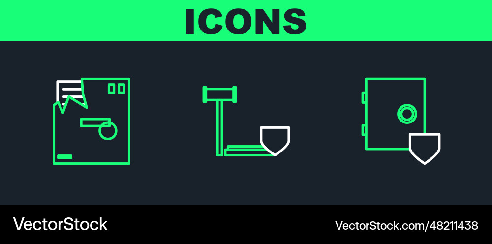 Set line safe with shield ordered envelope Set line safe with shield ordered envelope vector image