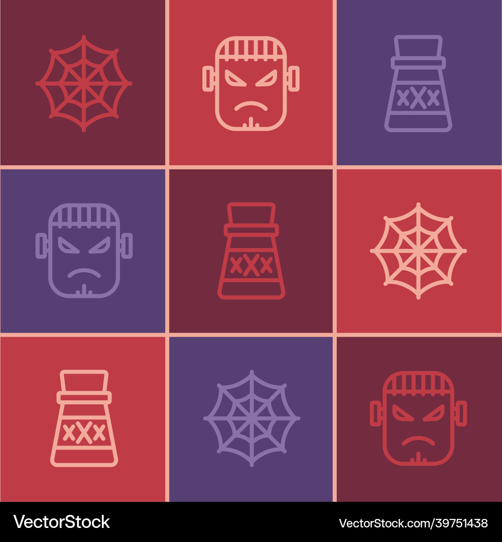 Set line spider web bottle with potion Set line spider web bottle with potion vector image