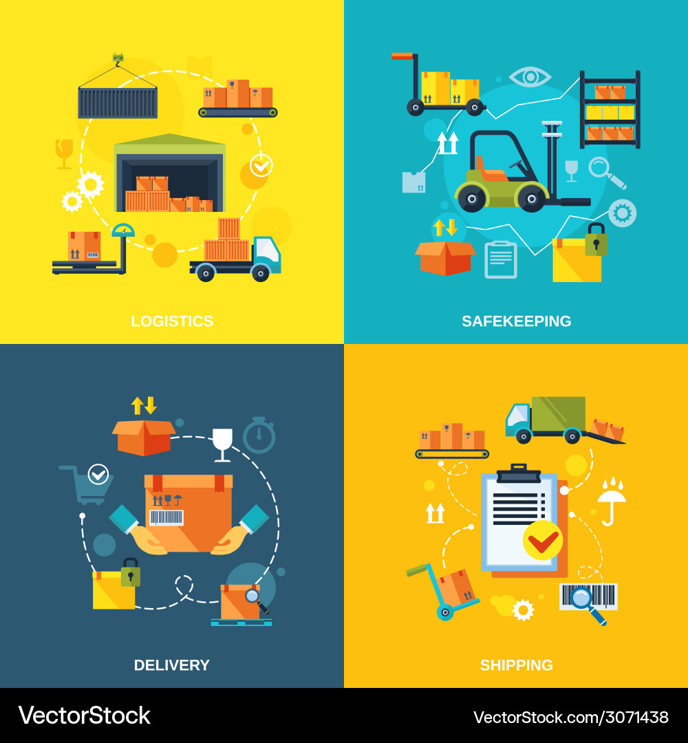 Warehouse flat set Royalty Free Vector Image - VectorStock