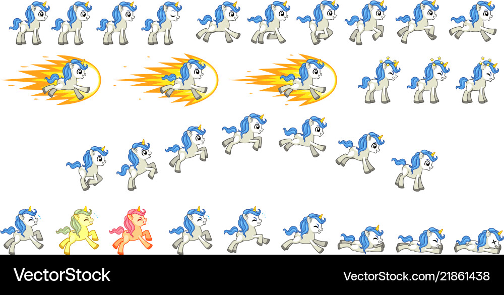 White Unicorn Game Sprites - Action & Adventure vector image