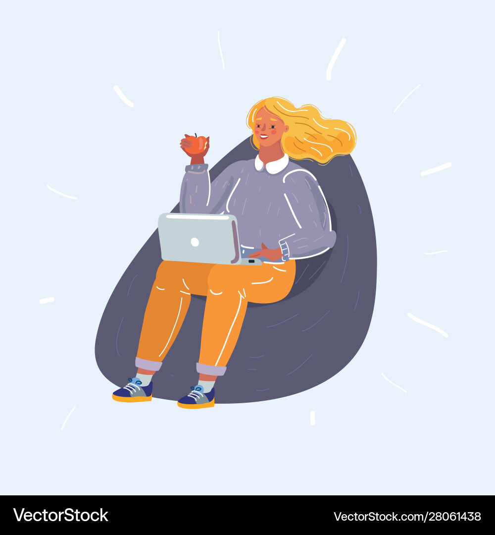Young woman working on laptop Young woman working on laptop vector image