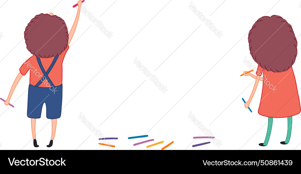 Cute kids drawing with crayons hand drawn cartoon Cute kids drawing with crayons hand drawn cartoon vector image