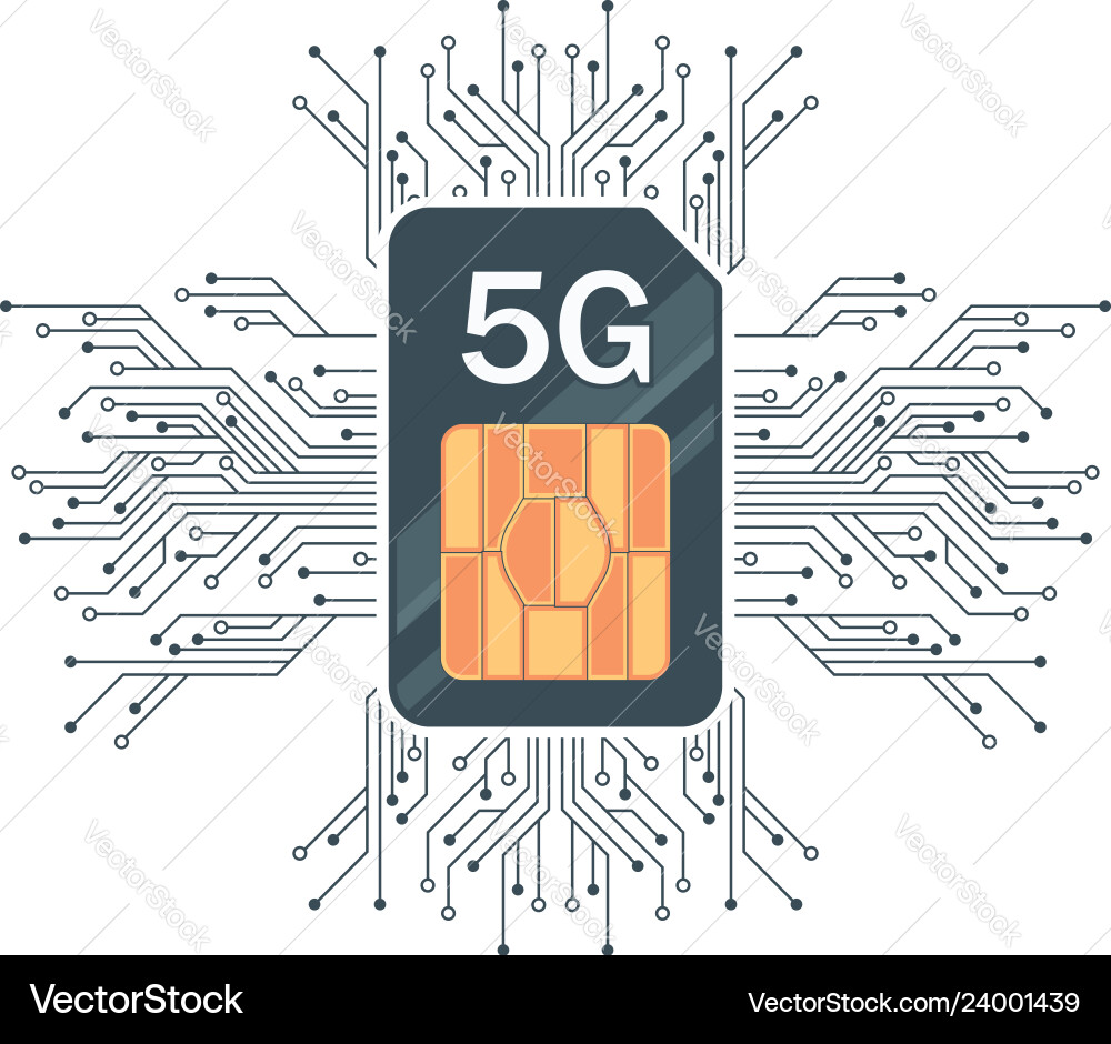 Flat 5g sim card technology with microelectronics Flat 5g sim card technology with microelectronics vector image