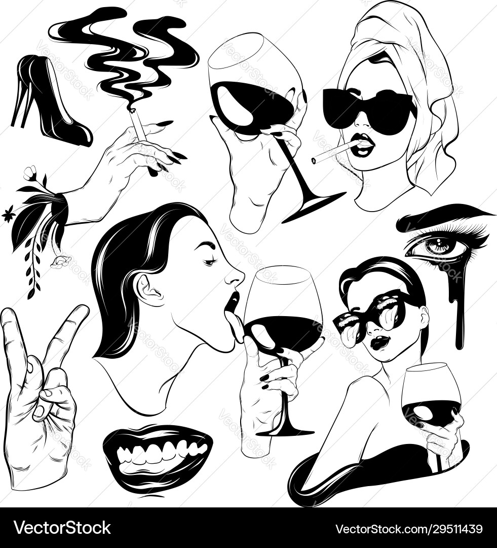 Hand Drawn Women with Wine Vector Image