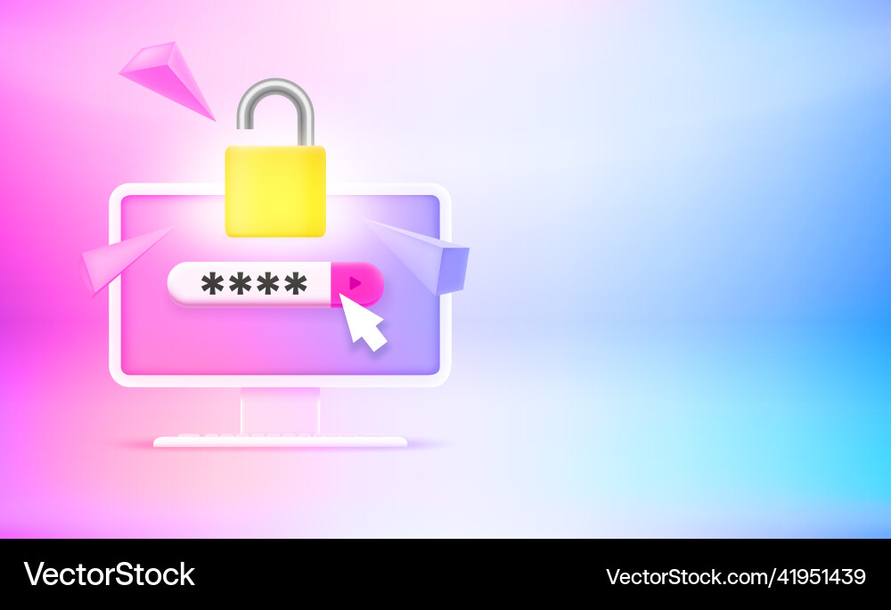 Inputting password to unlock the computer 3d vector image