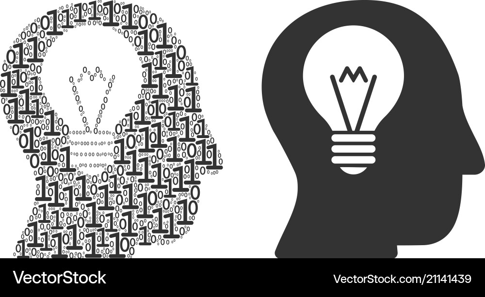 Intellect bulb mosaic of binary digits vector image