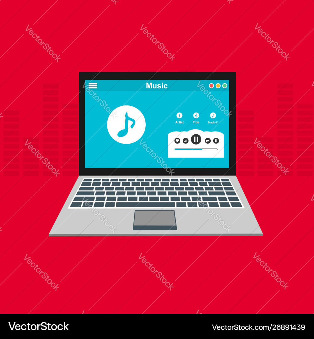 Media player application app template with flat Vector Image
