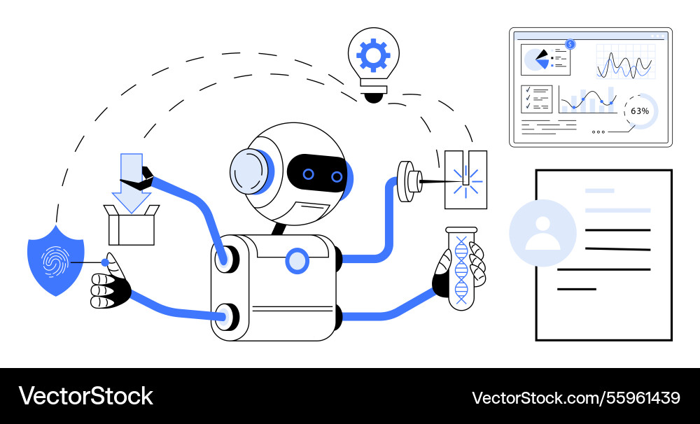 Multifunctional robot performing tasks thumbs up Vector Image