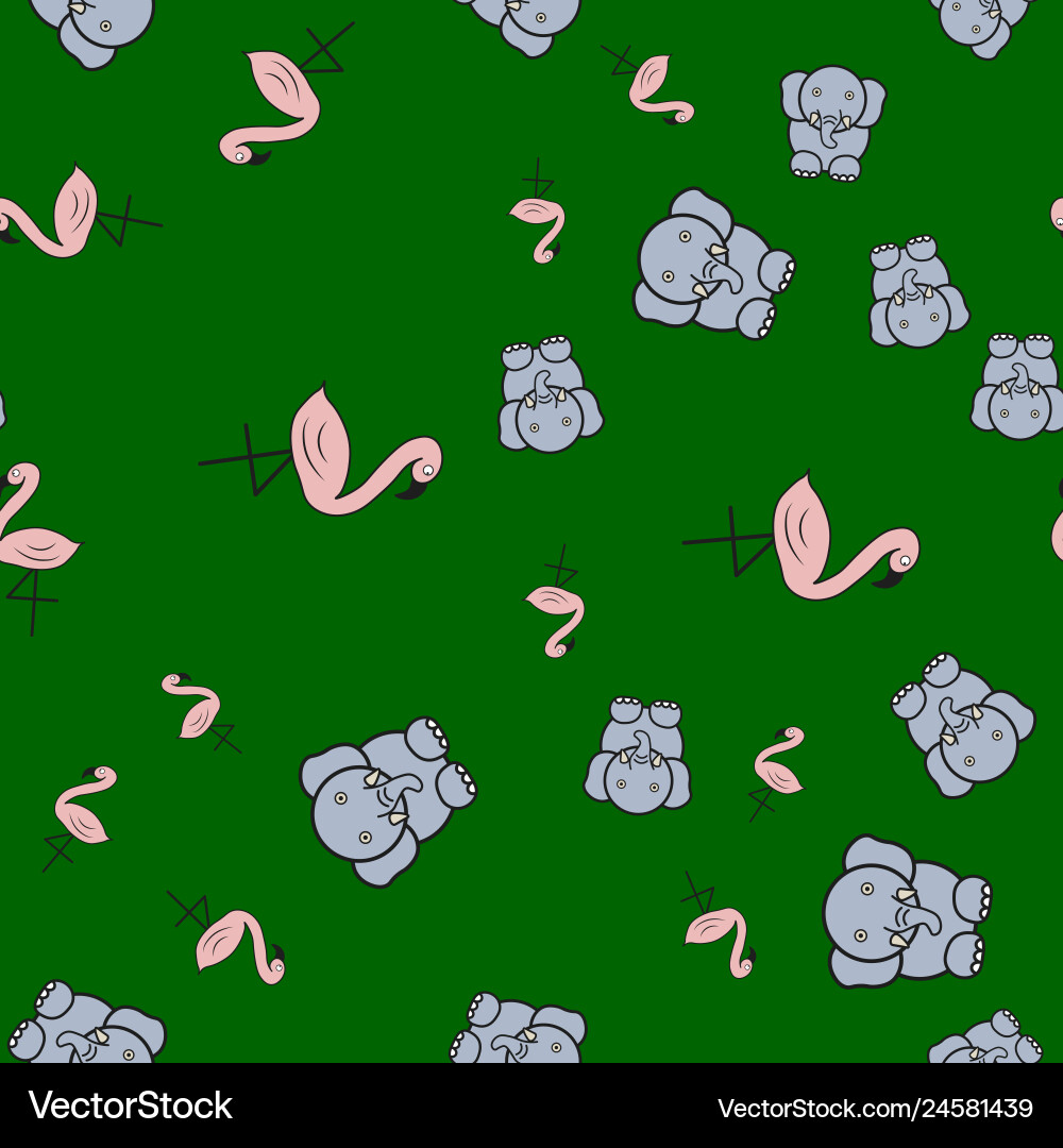 Seamless pattern from flamingos and elephants Vector Image